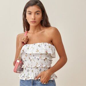 Reformation White Floral Strapless Top